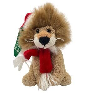 5" Animal Adventure Santa Small Lion Plush Christmas Holiday Scarf Hat